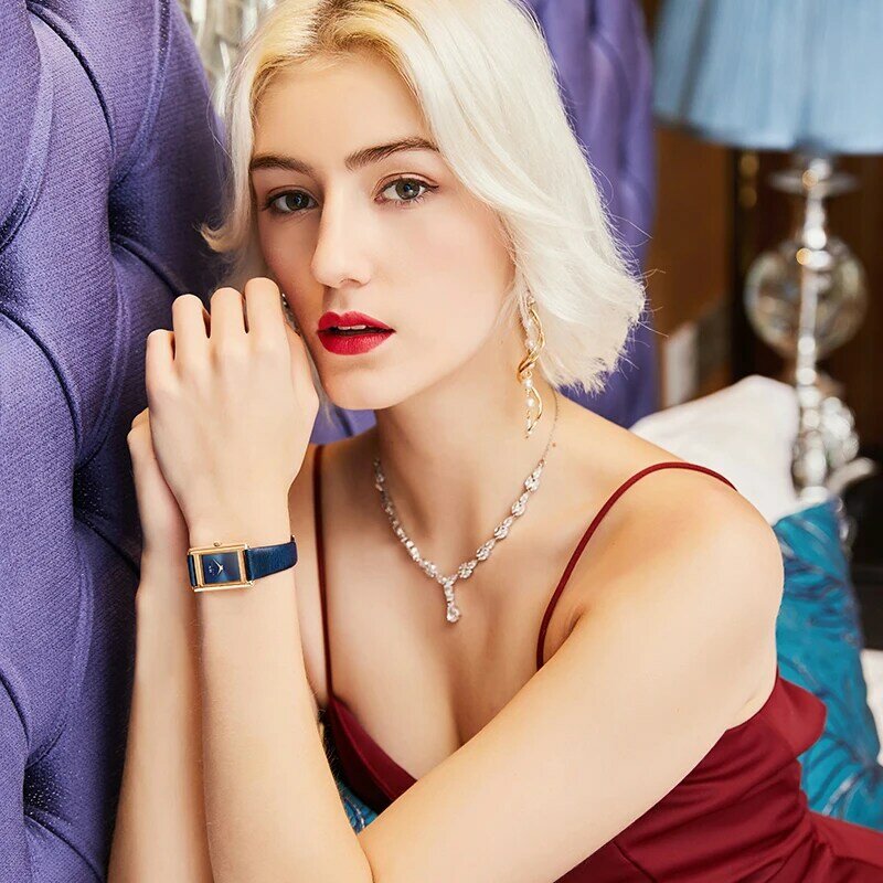 I & W-Reloj cuadrado de moda para mujer, accesorio de oro, movimiento de cuarzo suizo, zafiro, correa de cuero impermeable, 2021