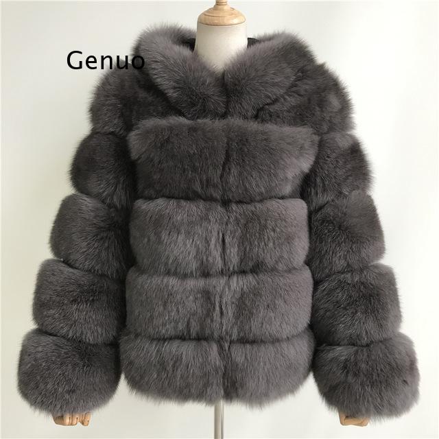 Пальто из искусственного лисьего меха с капюшоном, зимняя куртка из искусственного меха, модная верхняя одежда из норки, толстое Женское пальто, женская куртка