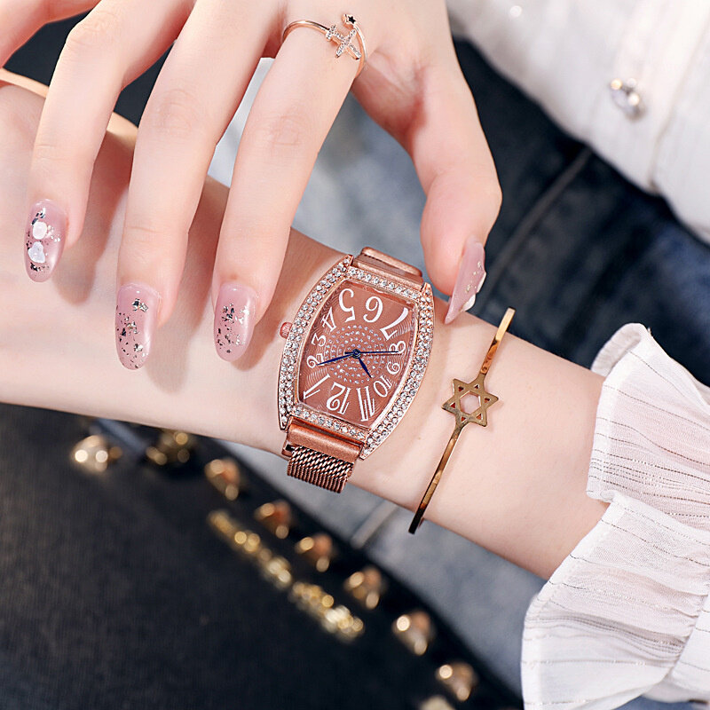 Роскошные женские кварцевые часы с квадратным магнитным сетчатым ремешком, модный браслет, женские часы, часы для женщин