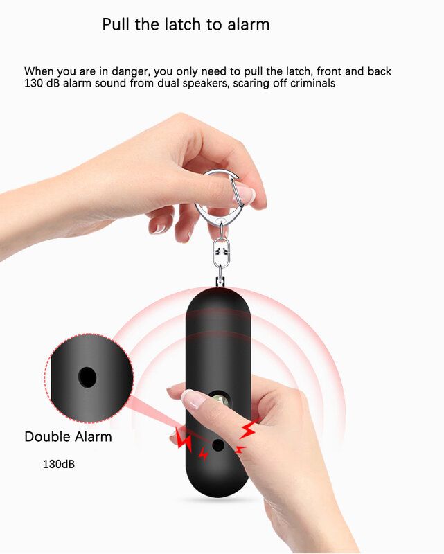 Persönliche selbst-verteidigung Alarm 130dB Doppel Horn LED Stroble Sirene Wasserdicht Schlüsselbund Anti Agression Alarm Notfall Tasche Alarm