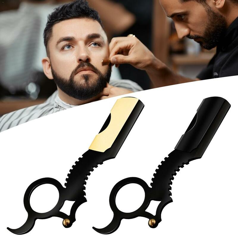 Maquinilla de afeitar de barbero de borde recto, herramienta de afeitado de cejas y barba, depilación Manual, cuchillas de recorte de peluquero reemplazables