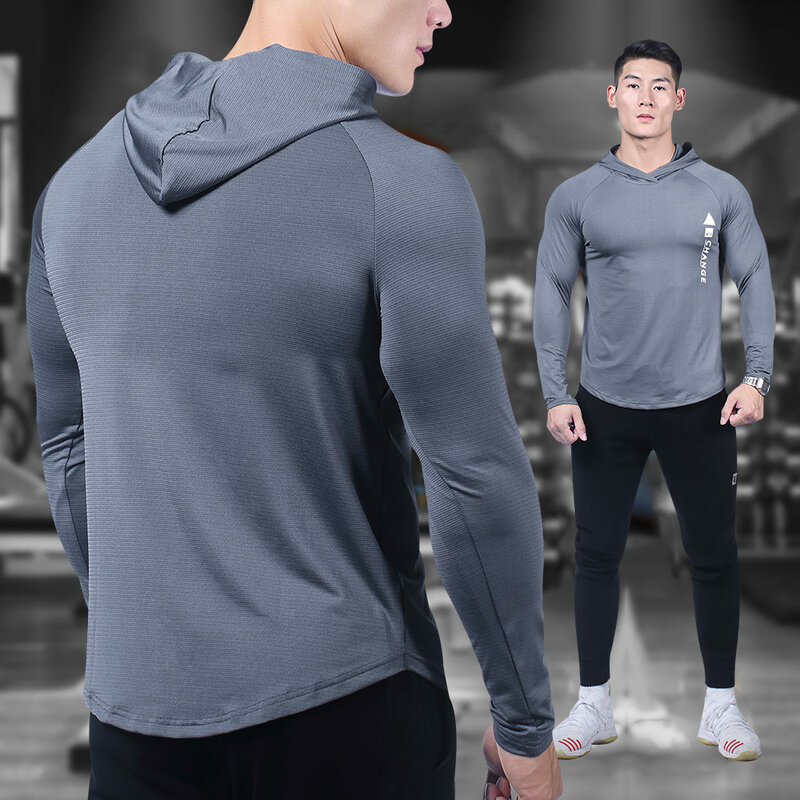 Men's Hooded Sports T-Shirt,Quick-Drying Long-Sleeve Compression T-Shirt,T Shirt for Men,Fitness,Training,Running,Gym Clothing