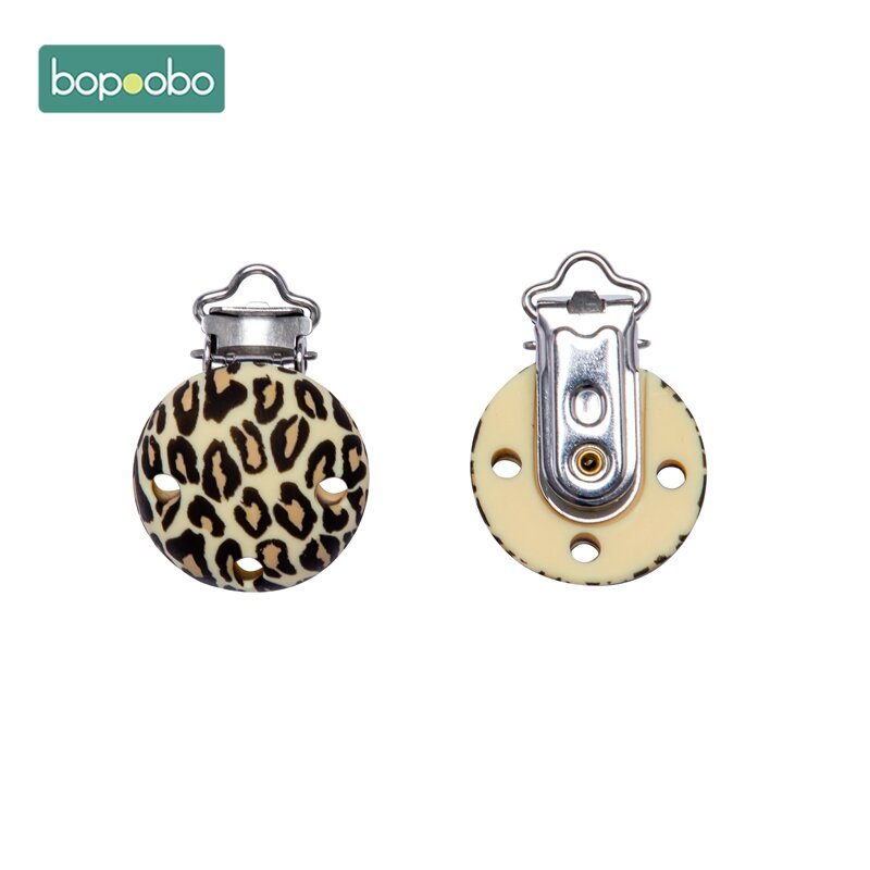 Bopoobo-Pinzas redondas de silicona para chupete, soporte para pezones, Clip para chupete de leopardo, accesorios de cadena de silicona, 20 Uds.