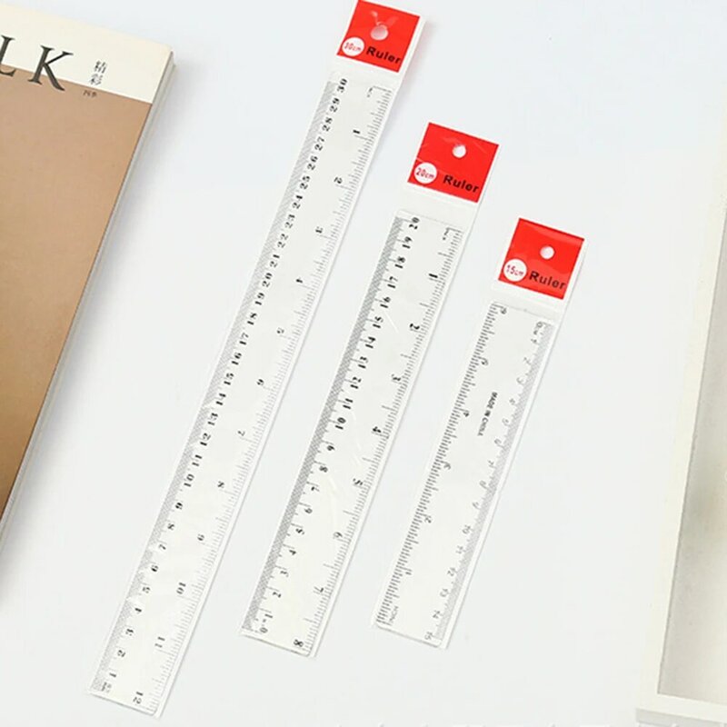 15cm/20cm/30cm Plastic Transparent Ruler Students Learn To Measure Drawing Tools Double-Sided Printing Inch Cm Ruler Stationery