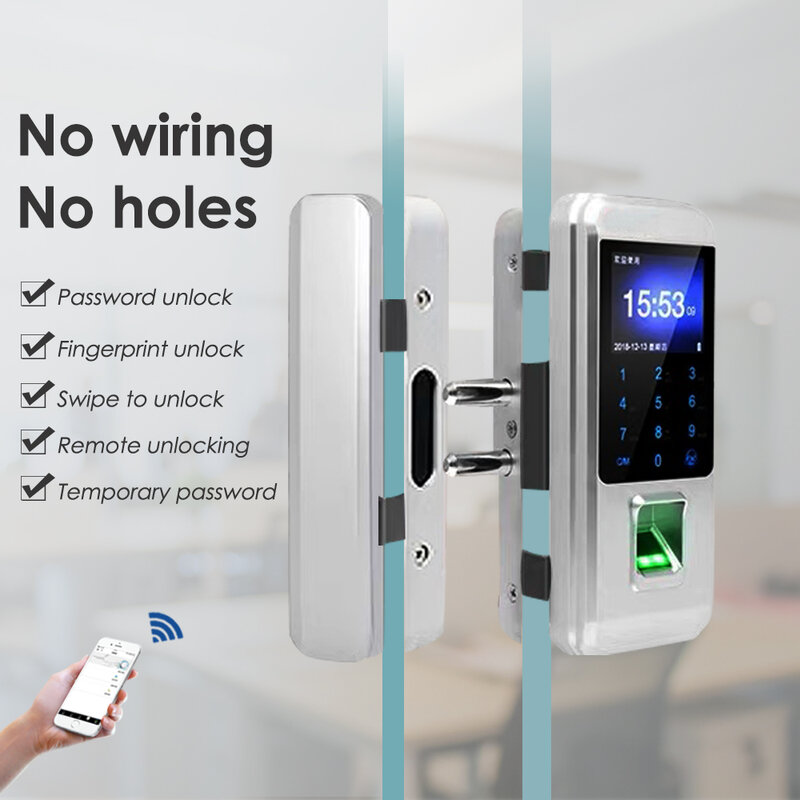 Smart Glass Door Fingerprint Lock Office Single / Double Door Password Lock Card Remote Control Electronic Access Control