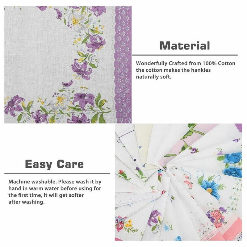 Pañuelos de bolsillo suaves para mujer, pañuelos con estampado Floral Vintage, 3/10 algodón, 2021 piezas