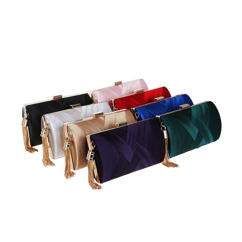 2021 hot-selling tassel evening bag female European and American silk banquet evening bag dress clutch