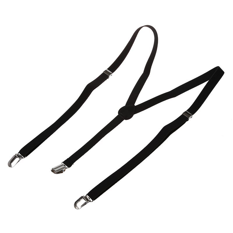 Adult Adjustable Metal Clamp Elastic Suspenders Braces Black