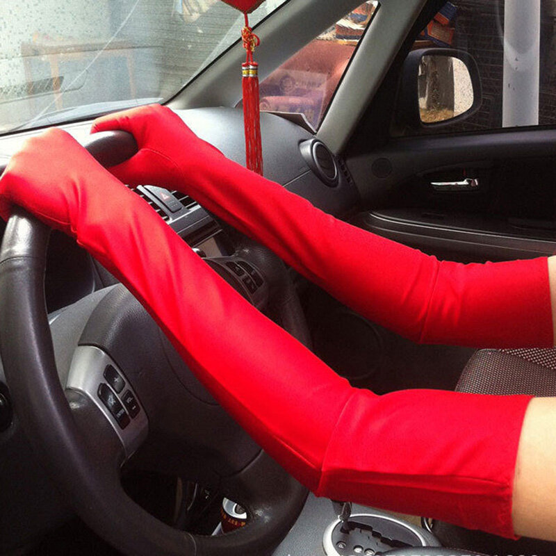 Cheap Men Women Long Plain Performance Gloves Waitress White Color Manner Ceremonial Drive Ride Mittens