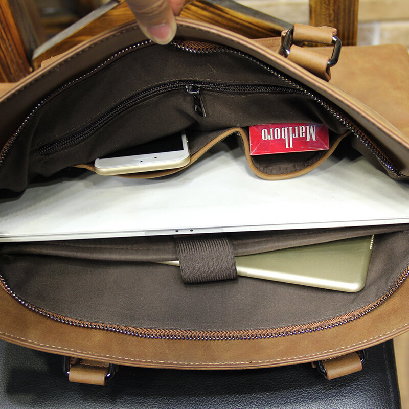 Brand Crazy horse pu leather men bags vintage business leather briefcase men's Briefcase men travel bags tote laptop bag man bag