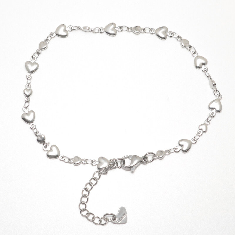 304 Roestvrij Staal Enkelbandje Zilveren Kleur Hart Voor Vrouwen Mode Zomer Strand Voet Jewelry21.8cm(8 5/8 ") lange, 1 Stuk