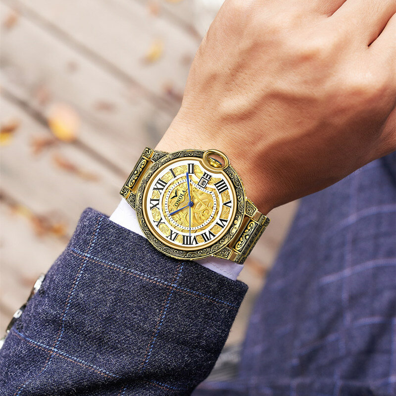 Relógio de pulso de quartzo masculino, relógio impermeável luxuoso de marca na moda para negócios em aço inoxidável à prova d'água