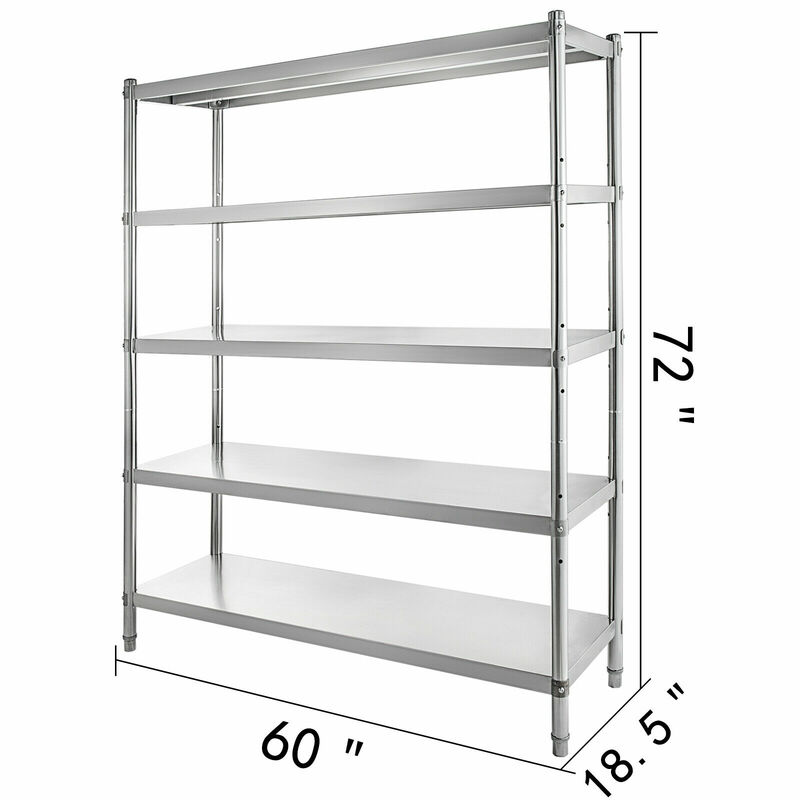 VEVOR 4-Tier 5-Tier Stainless Steel Commercial Storage Rack Shelf for Kitchen Warehouse Garage Storing Kitchenware
