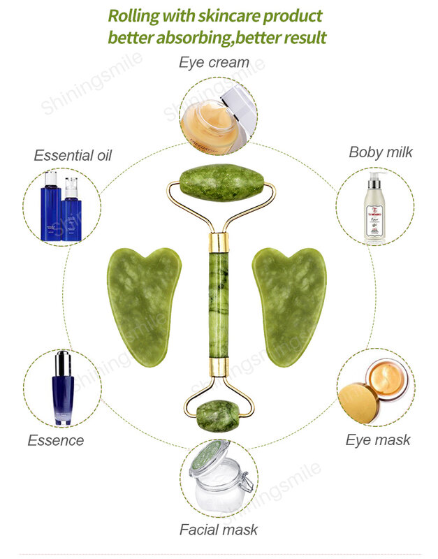 ลูกกลิ้งนวดหน้าแผ่นคู่/เดี่ยวหัวหินหยกธรรมชาตินวด Eye Facial คอ Lift ผ่อนคลาย Slimming เครื่องมือ