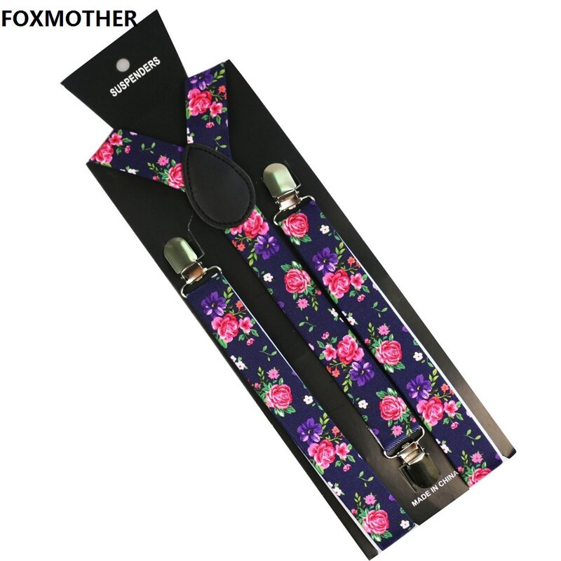 FOXMOTHER ดอกไม้พิมพ์บุรุษสตรี Unisex คลิป-On Suspenders Unisex Elastic Y-Shape Braces