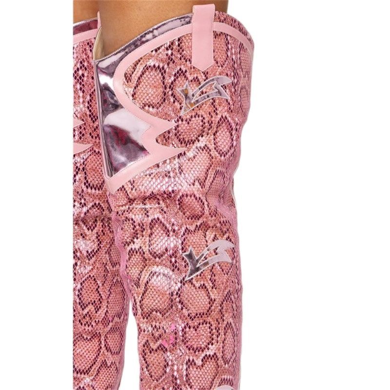 Botas hasta la rodilla de microfibra con estampado de serpiente para mujer, zapatos sexys de tacón alto con punta estrecha, color rosa, otoño e invierno, 2024