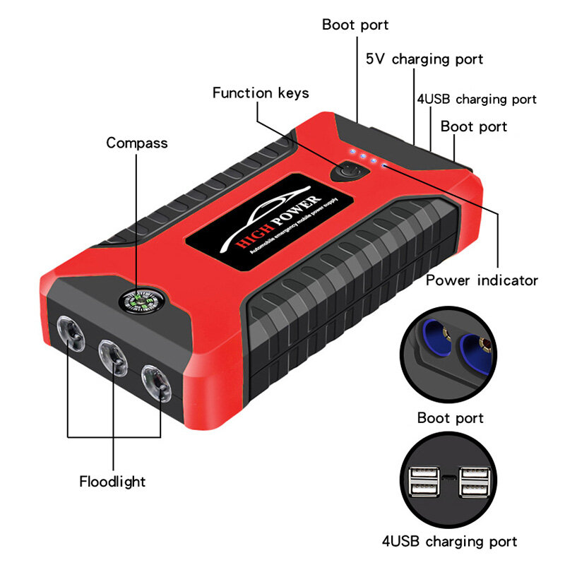 Potenciador de arranque de coche, Cargador USB portátil, arranque de emergencia, fuente de alimentación, cargador de batería, 99800mAh12V