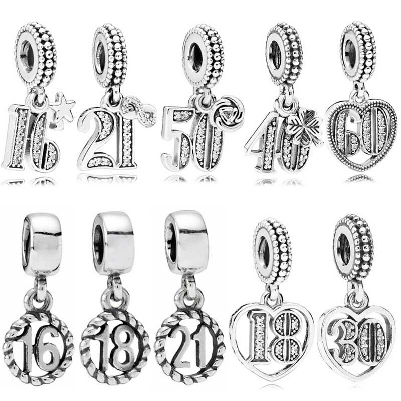 Diy Charme Alfabet & Nummers 16 18 21 30 40 50 60 Jaar Hanger 925 Sterling Zilveren Kraal Fit Mode Armband Sieraden