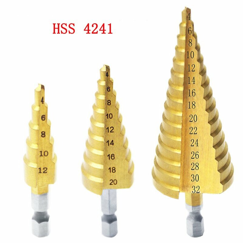 High Quality 4241 Hexagonal straight groove stepped drill Titanium Plated Spiral Groove Multi-function Drills Drop Shipping Sale