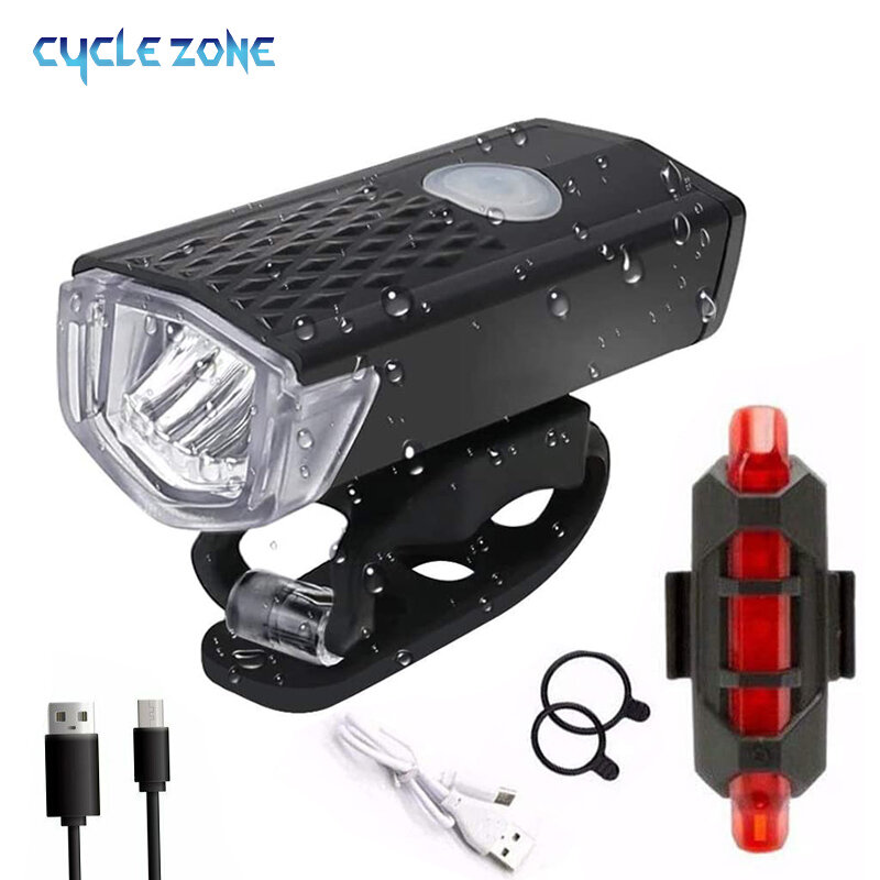 Juego de luces delanteras con luz trasera para bicicleta, accesorios de 3 modos para bici de montaña y carretera, fácil de instalar, luz de bicicleta recargable con USB