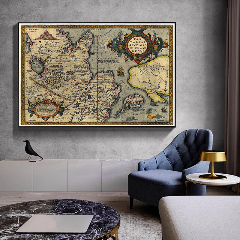 Pintura de lienzo no tejido con mapa del mundo Vintage, póster artístico de pared Retro, tarjeta decorativa, decoración del hogar para sala de estar, 225x150 cm