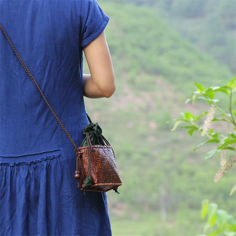 Mini bolsa de bambú tejida hecha a mano tailandesa para mujer, juego de té decorativo, bolsas de mensajero, a6102, 17x13CM
