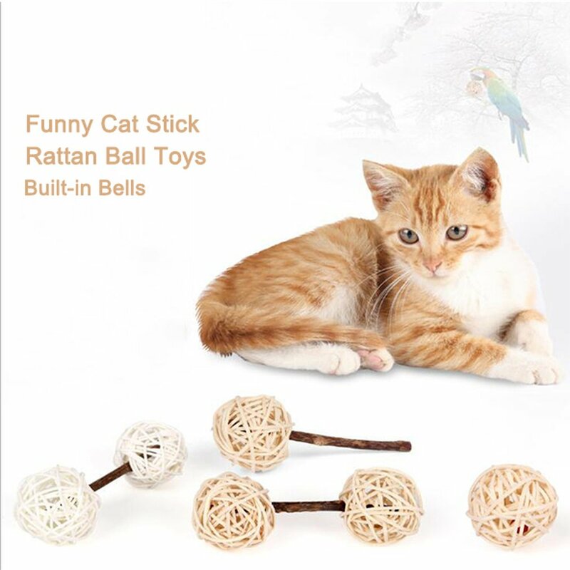 ขนมแมวไม้ราศีพิจิกฟันสนุกตลกแมว Built-In ระฆังลูกบอลหวายของเล่น