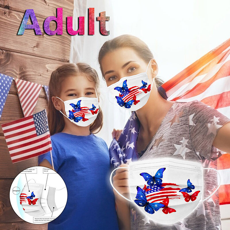 Нетканый печати уход за кожей лица маска одноразовая маска для взрослых на День независимости США, для детей от 3 до Слои защитный Пылезащитный Чехол Mascarillas Ninos