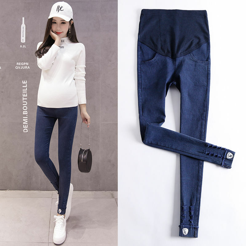 Pregnant women's trousers wear thin denim trousers in spring and autumn, new fashionable mother's Leggings slim and slim