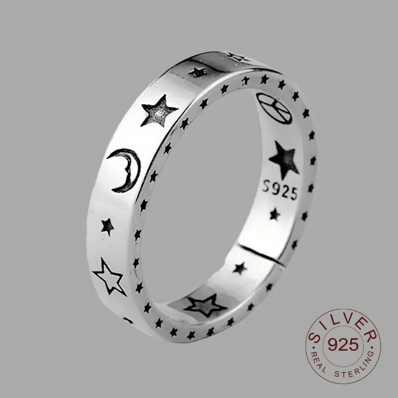 Женские регулируемые кольца из стерлингового серебра s925 пробы, свадебные ювелирные украшения в минималистичном стиле, с геометрическим дизайном, со звездами, луной, 925 пробы
