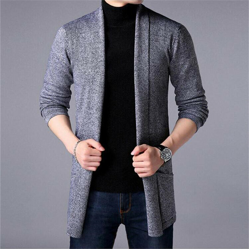 남성용 슬림핏 롱 단색 니트 재킷, 캐주얼 스웨터 카디건 코트, 2022 패션, 가을 신상품