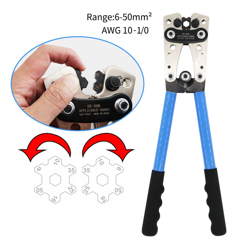 Crimping Tools Kits 6-50mm² AWG 22-10 Tube Terminal Crimper Multitool Battery Cable Lug Hex Crimping pliers Hand Tools