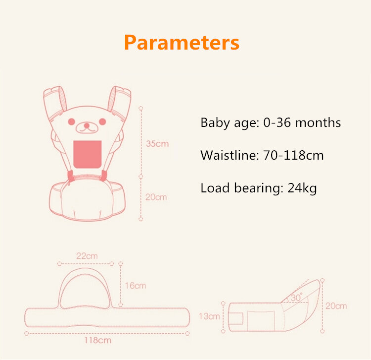 Portabebés multifunción de 0 a 36 meses, 3 en 1, con bolsillo de almacenamiento, ajustable, mochila, taburete de cintura