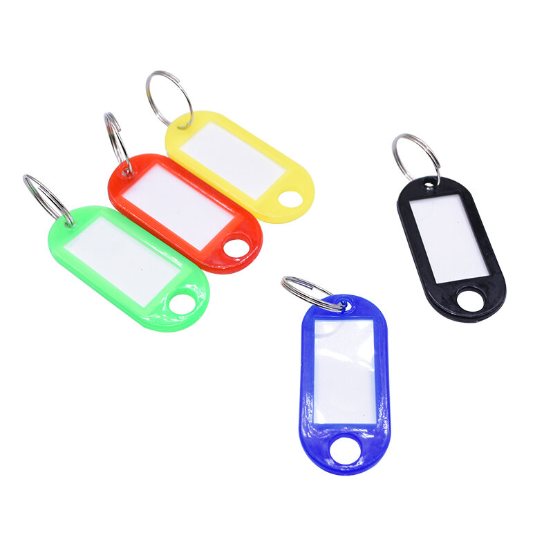 Colorido plástico Keychain Tags com Split Ring, Name Tags, Etiqueta Bagagem, Etiqueta de Identificação, 50 PCs/Lot