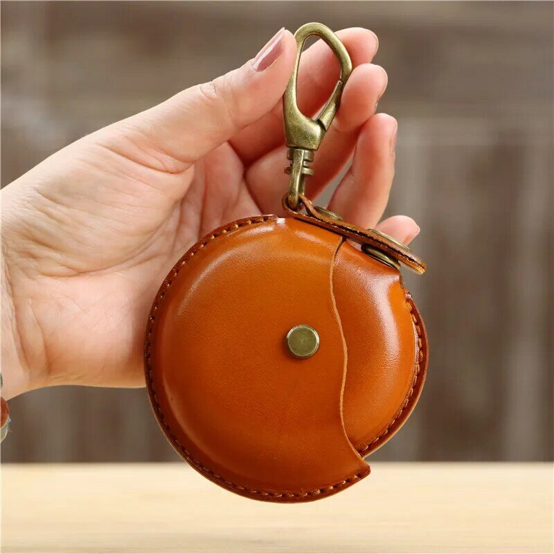 Estojo de couro para moedas, bolsa criativa artesanal de couro com fone de ouvido cabo de dados armazenamento de objetos pequenos caixa de presente para guardar doces