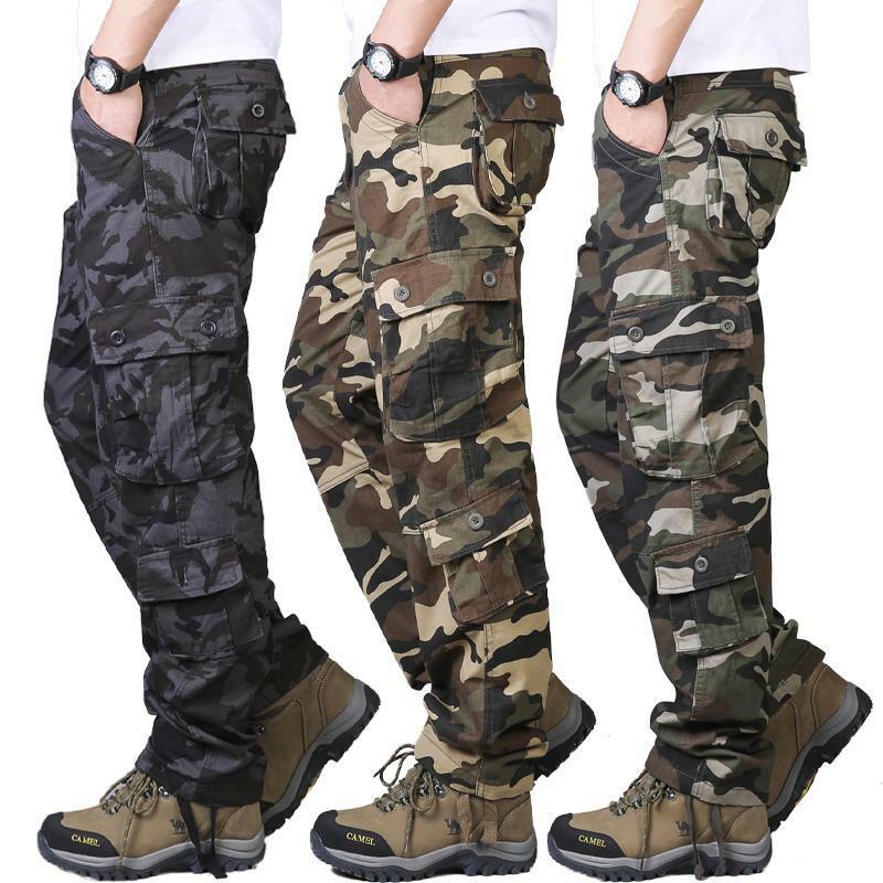 Męskie spodnie kamuflażowe wojskowe taktyczne spodnie w stylu Cargo wiosenny i jesienny nowy bawełniane luźne spodnie dresowe odporne na zużycie ogrodniczki