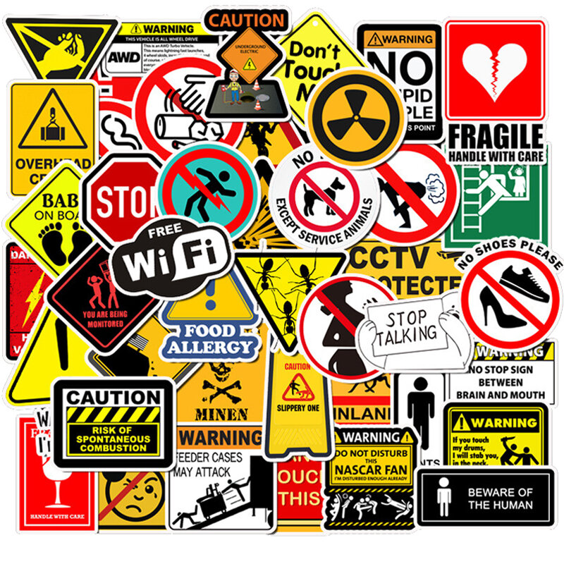 10/30/50 pz adesivi di avvertimento pericolo divieto segni promemoria decalcomania impermeabile adesivo per Laptop moto bagagli telefono Snowboard