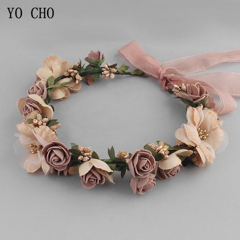 Meldel-Bandeau en mousse rose pour femme, accessoires pour cheveux, coiffure en soie, fausse fleur, couronne, fait à la main