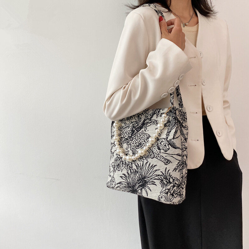 CAREY KEY Pearl Shopping Handbags 2021 Large Capacity Tote Bags Women Flower Shoulder Bags Fashion Bags Luxury Designer Handbag