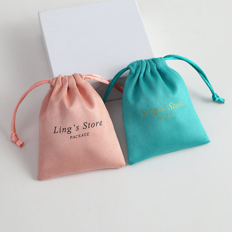 100 Personalized Logo Print Drawstring Gift Bags Velvet Jewelry Packaging Bags Pouches Chic Wedding Favor Bags Flannel Candy Bag