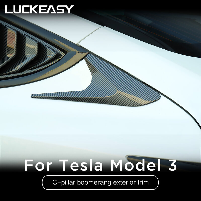Luckeasy para tesla modelo 3 acessórios do exterior do carro model3 2023 abs câmera frontal capa c-pilar boomerang adesivos decorativos