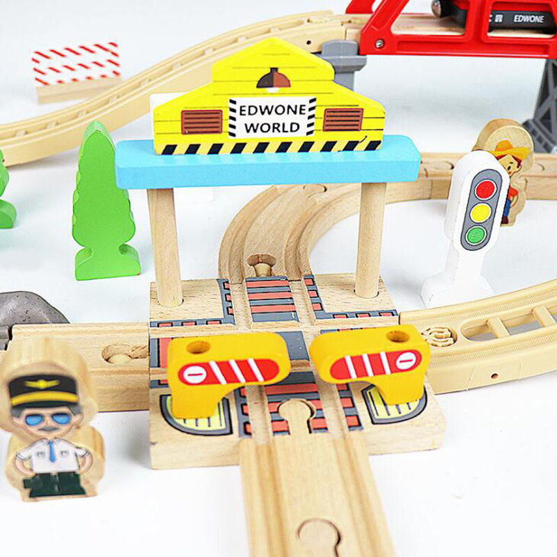 รถไฟไม้อุปกรณ์เสริมไม้รถไฟสถานีรถไฟสะพานอุโมงค์ใช้งานร่วมกับแบรนด์ติดตามไม้ของเล่น