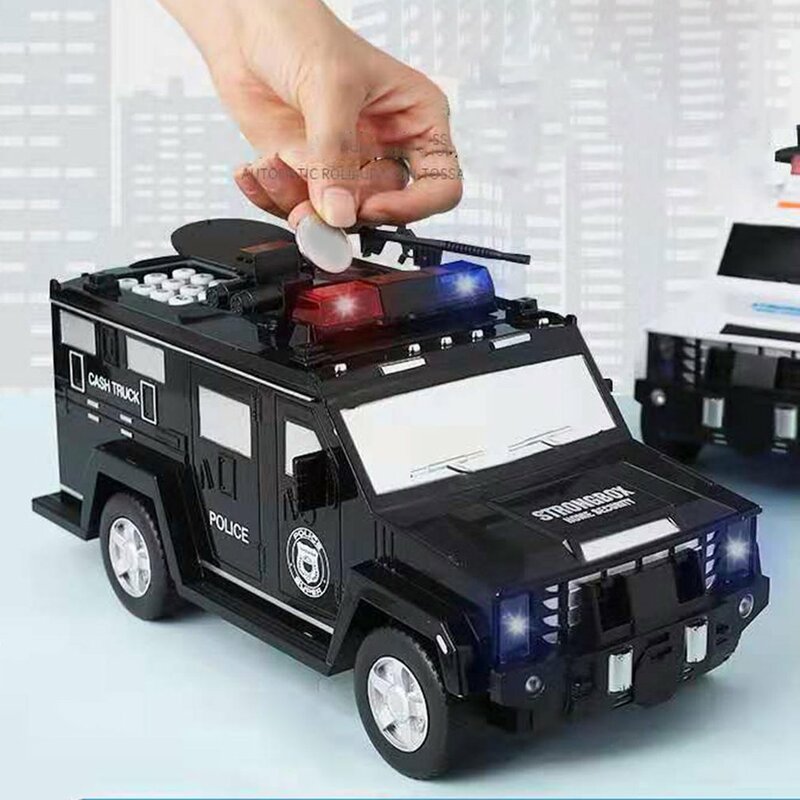 Banknote Car Piggy Bank Toys Smart Music Toy Password Fingerprint Piggy Bank Child Boy Piggy Box Creative Piggy Bank Police Cars