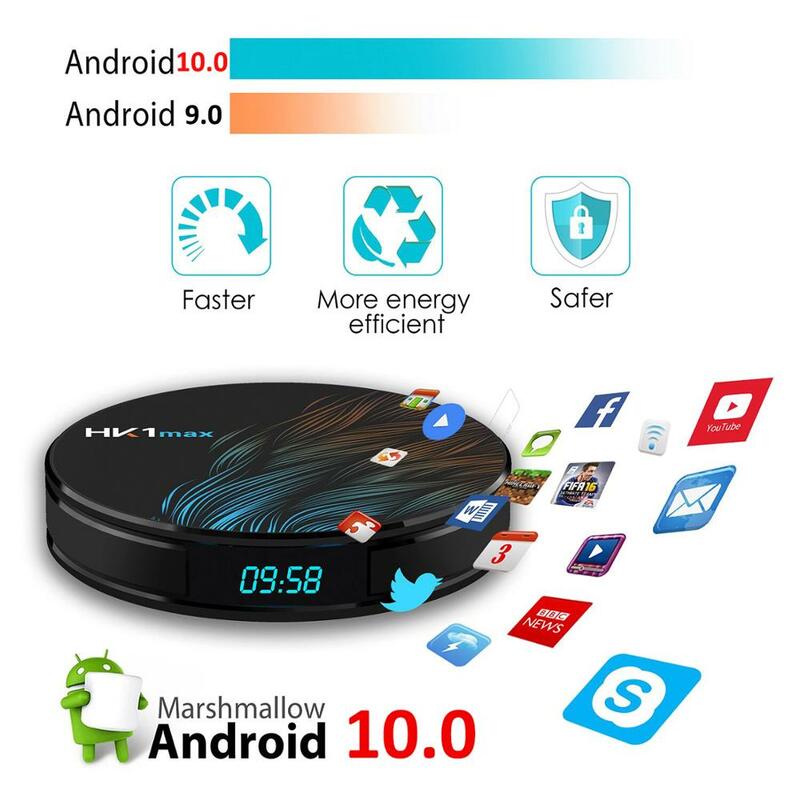 Tv box smart 4k com android 10.0, 4gb e 64gb, receptor hk1 max de tv, wi-fi, media player, assistente google conjunto rápido caixa de topo hk1 max pk h96 max