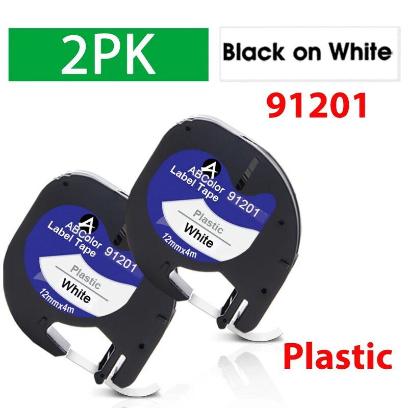 2PK 91201, negro sobre blanco, Compatible con Dymo LetraTag 91201, 12267, 91202, 91203, 91204, 91205 etiqueta cinta Dymo LT-100H fabricante de etiquetas