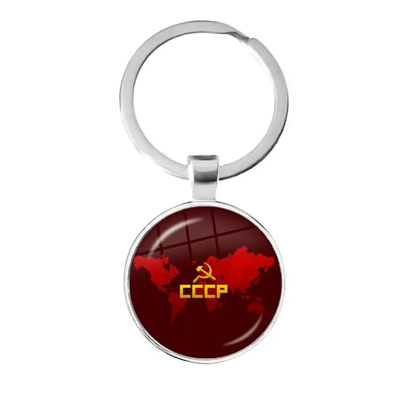 CCCP USSR Soviet Army Red Star Keychain Glass Cabochon Art Round Russian Badges LOGO Pendant Keyrings Jewelry For Friends Gift