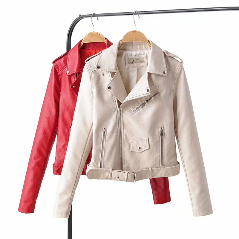 New Arrival 2021 brand Winter Autumn Motorcycle leather jackets RED leather jacket women leather coat  slim PU jacket Leather