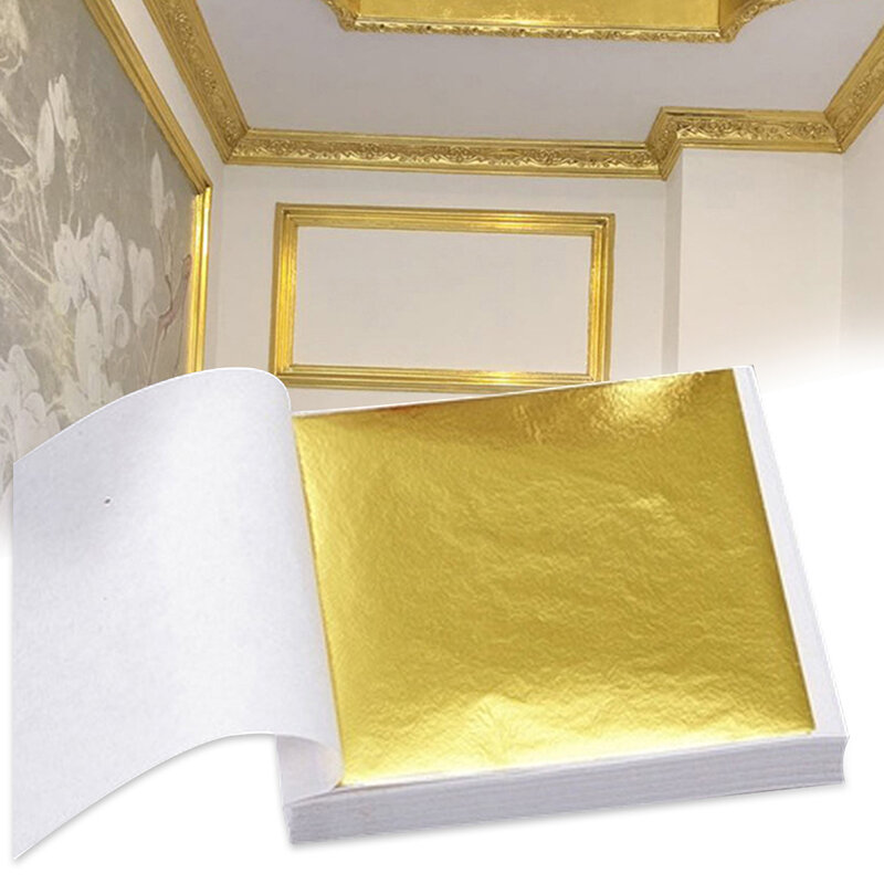 แผ่นกระดาษดีไซน์งานศิลป์100ชิ้นแผ่นกระดาษทองคำบริสุทธิ์แวววาวแผ่นทองคำสีกุหลาบสำหรับปิดทองงานฝีมือ DIY ตกแต่งงานปาร์ตี้