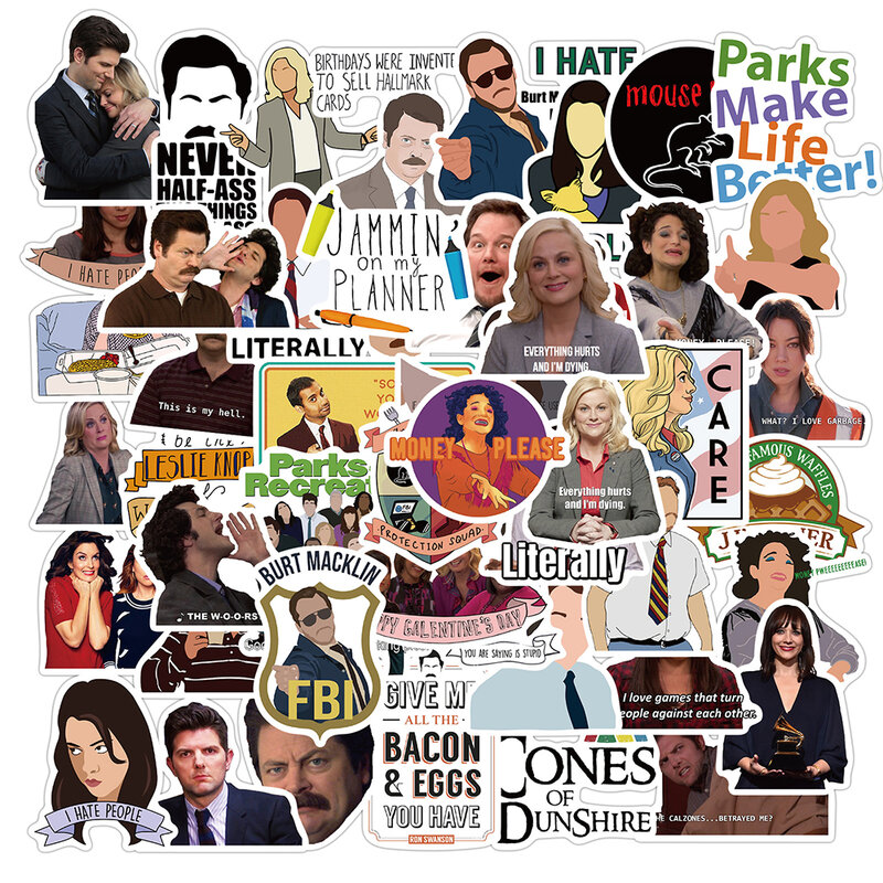 10/30/50/100pcs Parks and Recreation TV Show Stickers DIY Laptop Luggage Skateboard Car Phone Decals Graffiti Sticker Kids Toy