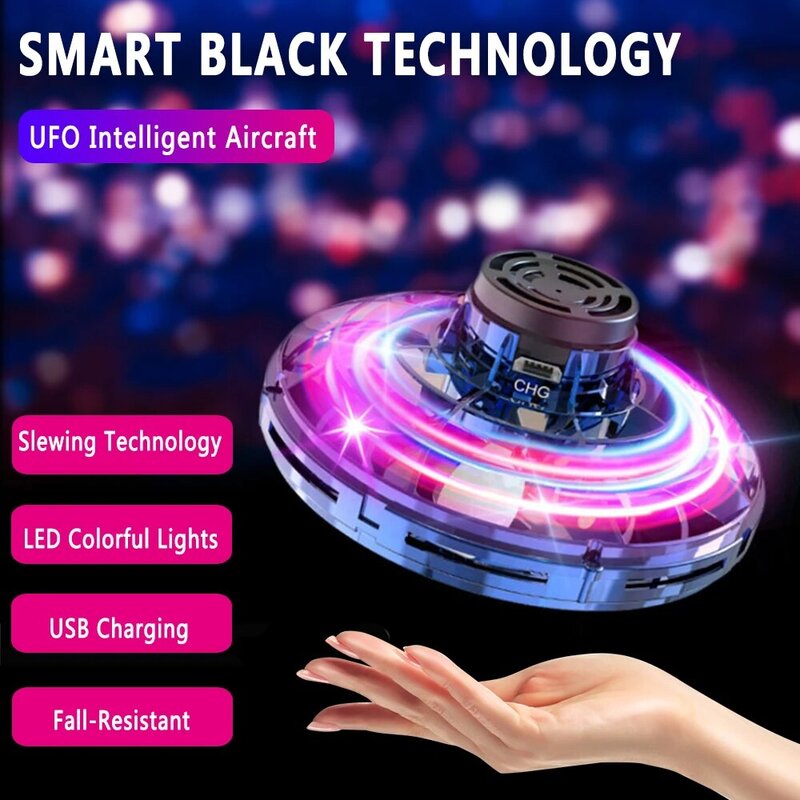 FlyNova Mini Fingertip gyro Aircraft interactive decompression Toy Drone LED UFO type Flying Helicopter spinner Toy Adult Kids